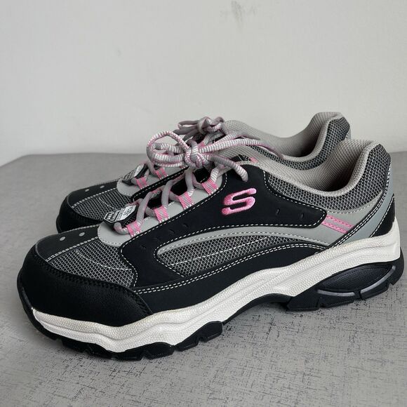 Skechers Women's Steel Toe Work Sneakers Industrial Safety Shoes 11 Black Pink - Picture 12 of 13